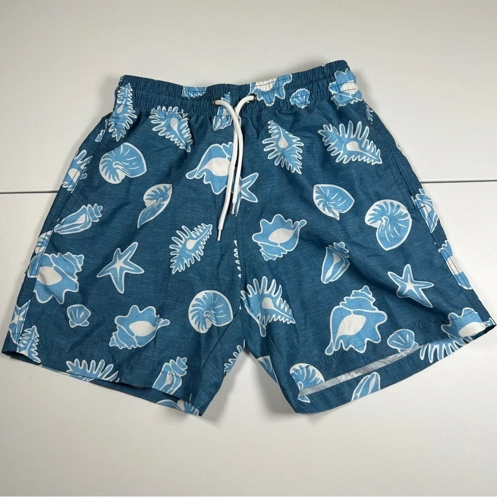 Trunks Surf & Swim Co Kids Blue Seashell Swim Trunks Size S